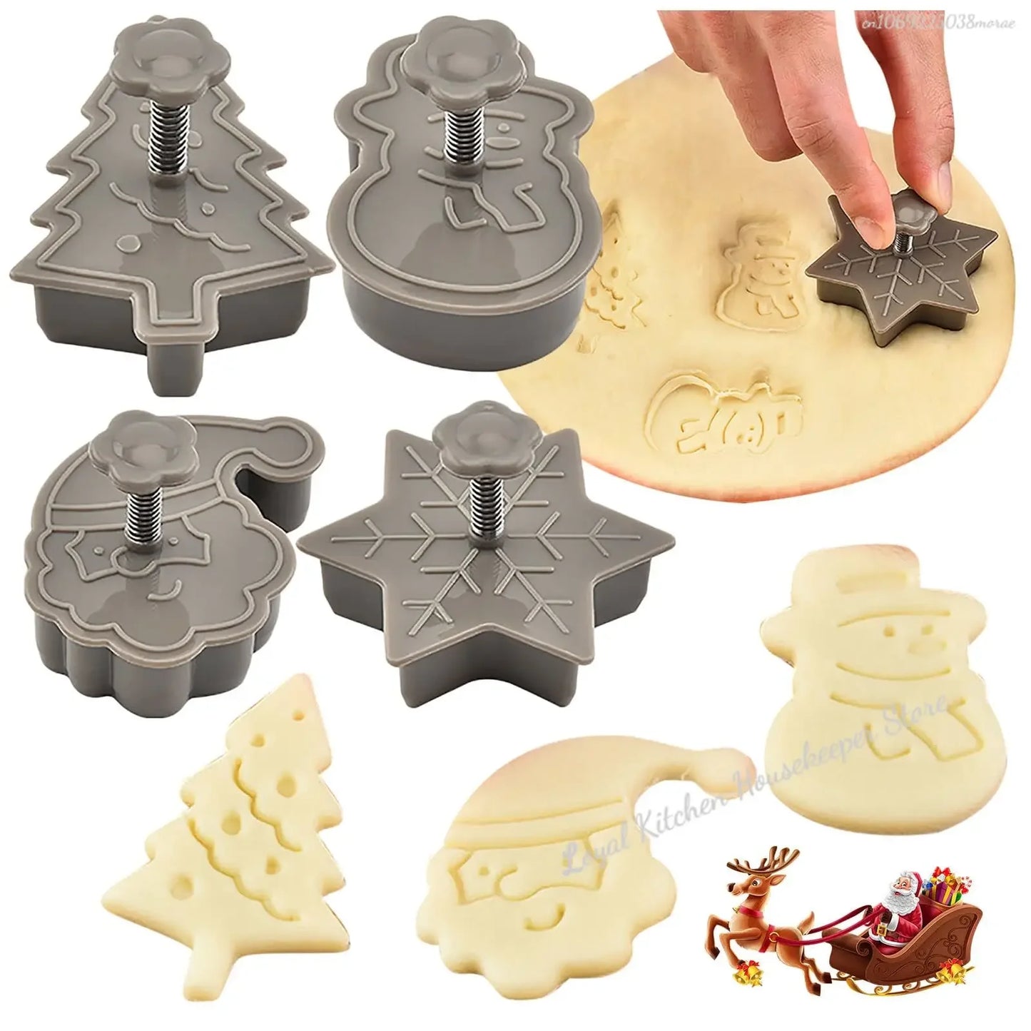 4 Uds. Moldes para galletas de Navidad, cortador de galletas 3D de plástico