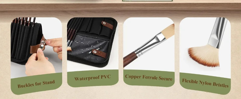 Juego de 26 piezas de pinceles y herramientas de pintura y cómodo estuche de viaje