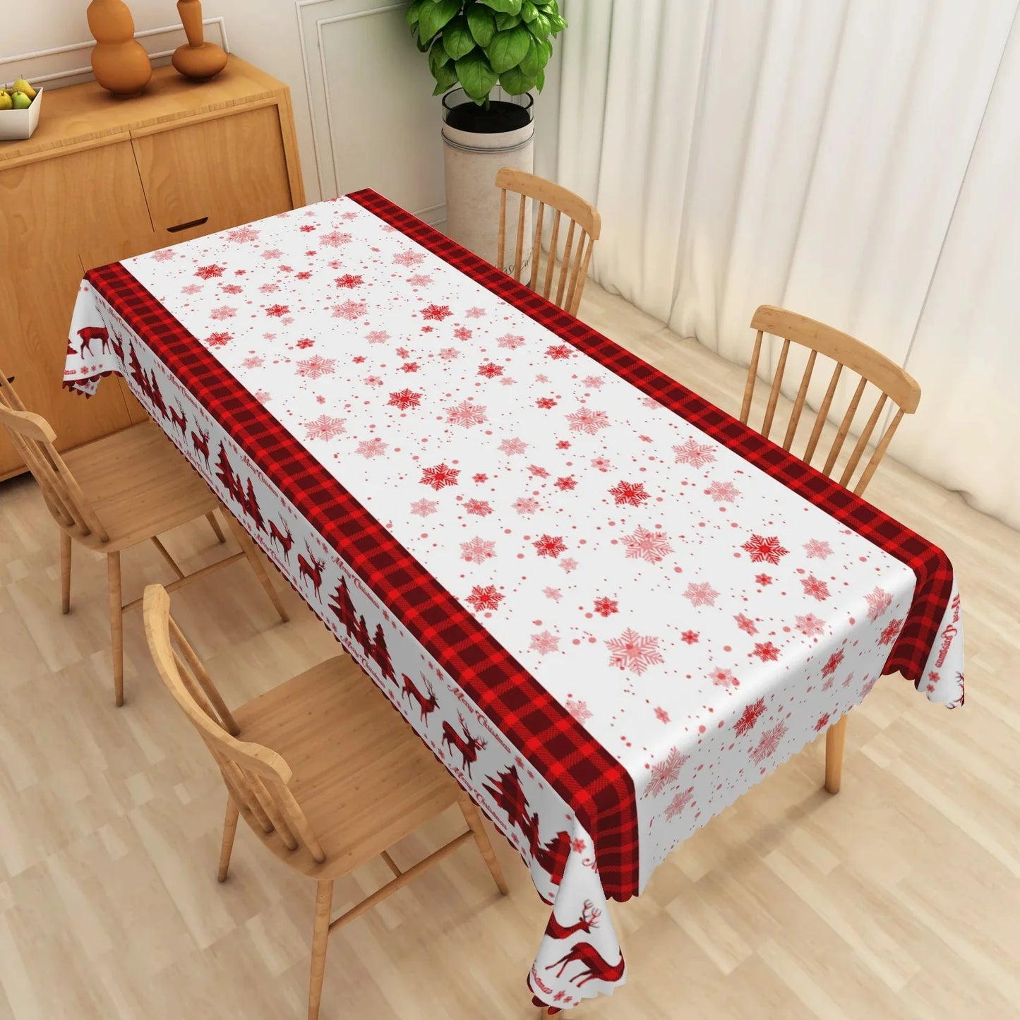 Mantel de poliéster impermeable con diseño navideño rojo