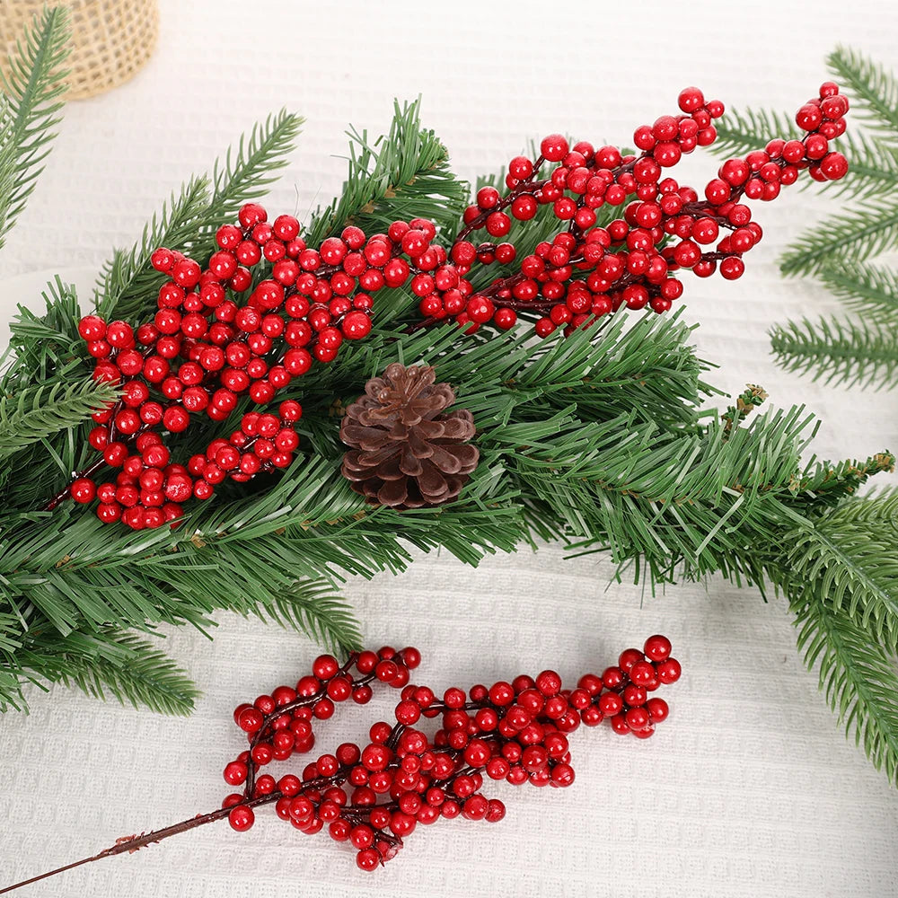 Simulación de bayas rojas artificiales, ramas de frutas navideñas para árbol de Navidad, adornos de mesa, decoración de corona