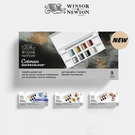 Winsor & Newton-Juego de acuarelas metálicas de 8 colores medias bandejas, paleta de colores con pincel para principiantes