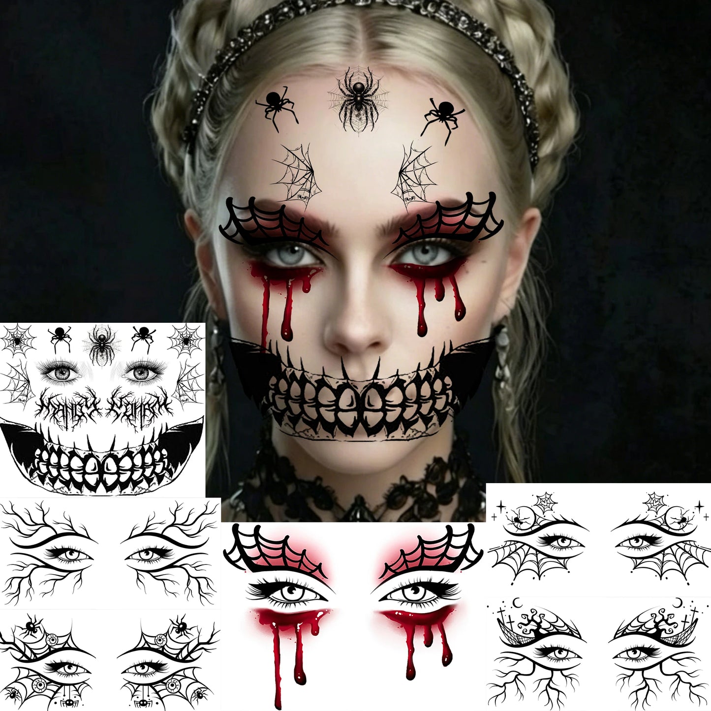 6 Hojas de Tatuajes Temporales para Halloween, Duraderos e Impermeables para Hombres y Mujeres