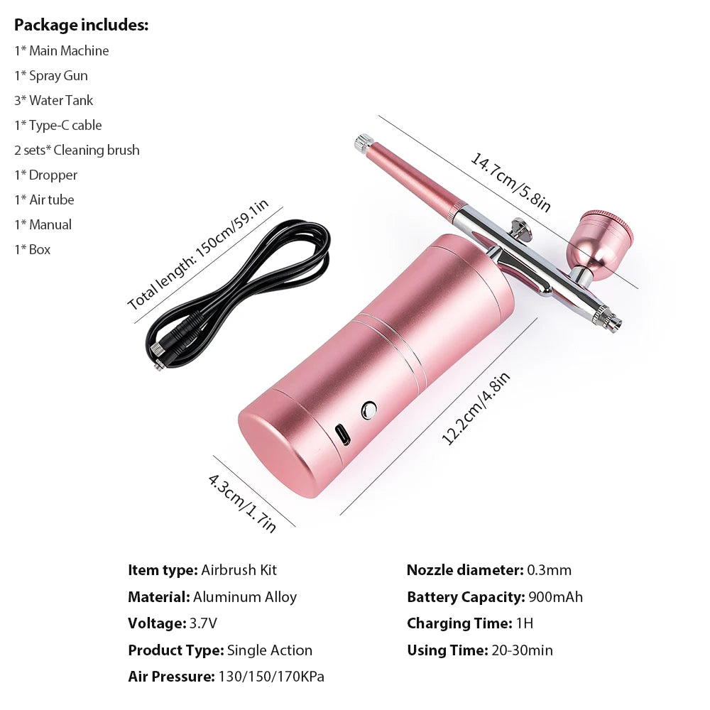 Aerógrafo portátil superior de 0,3mm con tubo de aire de 150cm, pulverizador de pintura para arte, pastelería, maquillaje, decoración de uñas, etc
