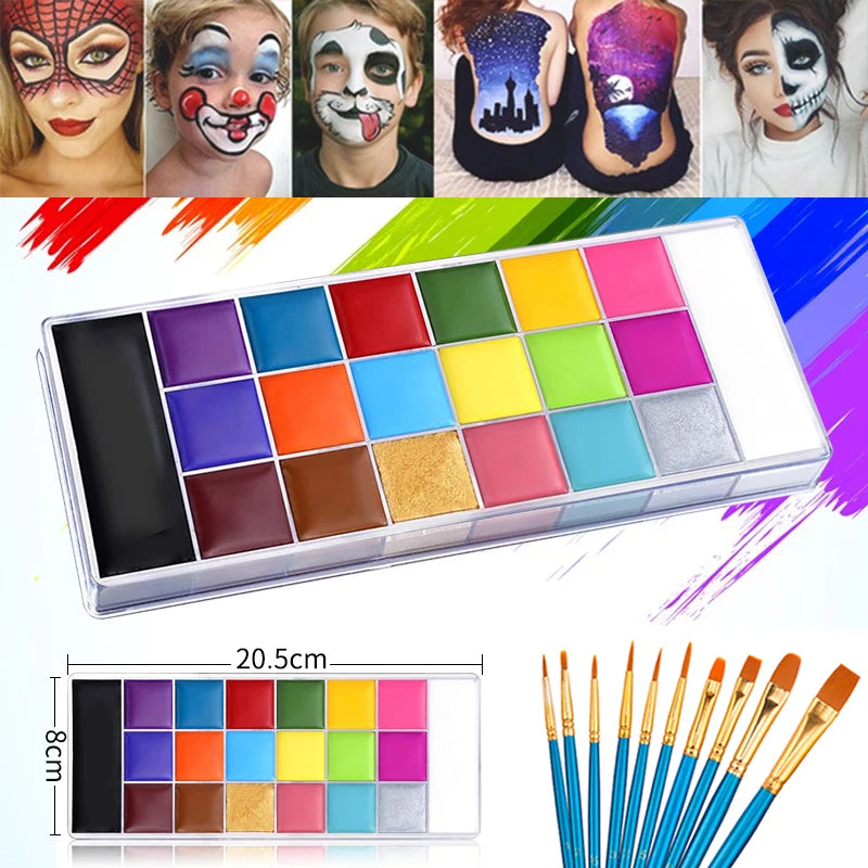 Kit de pintura con pinceles para niños y adultos, maquillaje corporal, arte corporal, ingrediente seguro, 12/20 colores