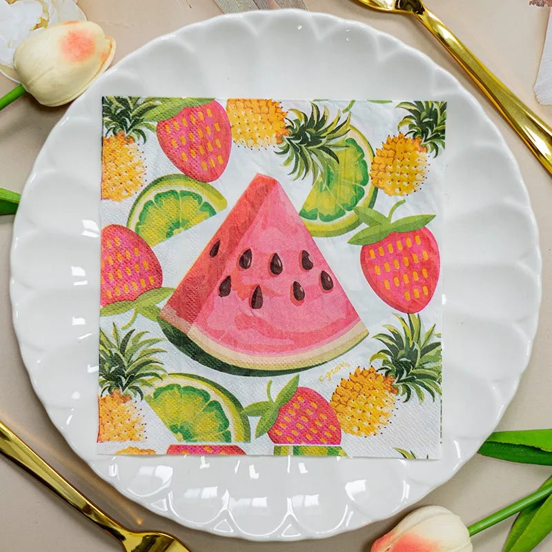 Paquete de 20 Servilletas de Papel con Estampado de Frutas