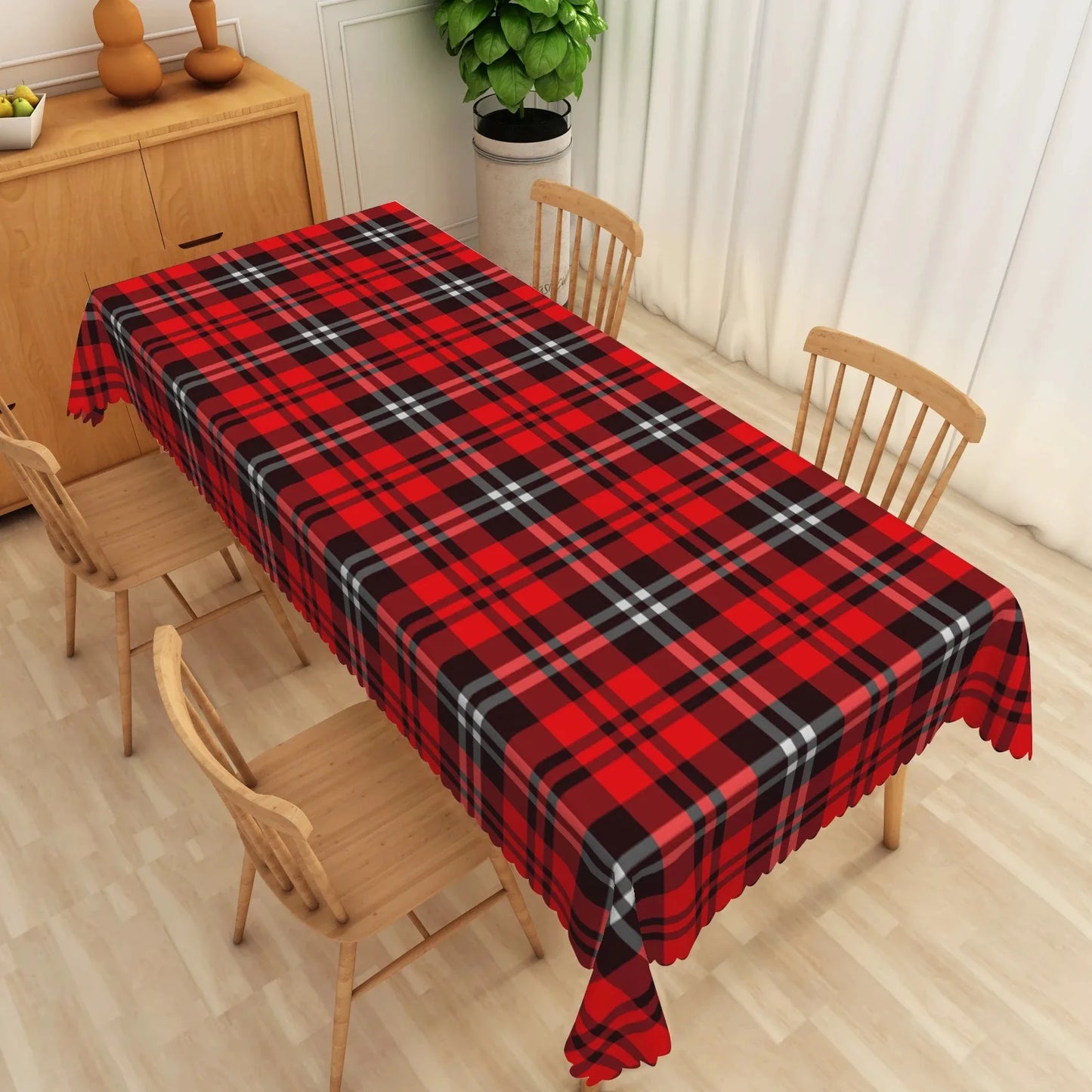 Mantel de poliéster impermeable con diseño navideño rojo