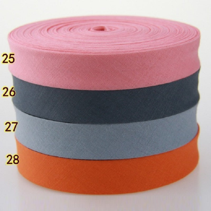 Sesgo, cinta al bies 100% de algodón, 20mm de ancho, 3/4 ",  con pliegue planchado, 5 mts