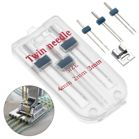 Prensatelas arrugadas para máquina de coser, herramientas multifuncionales con 9 ranuras, doble puntada, 3 tamaños, 2/90, 3/90, 4/90