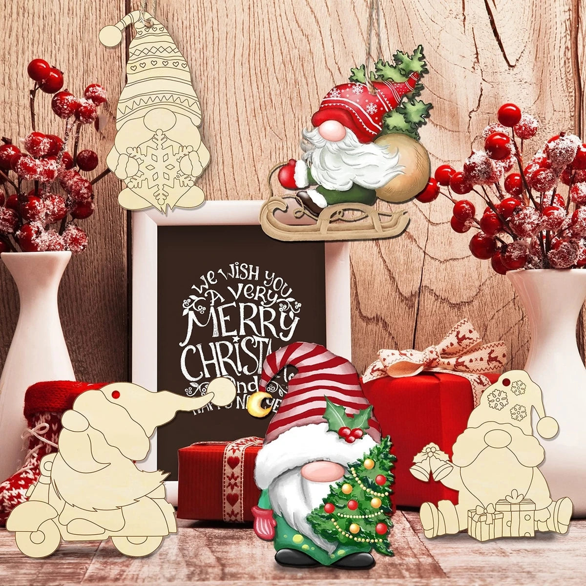 Colgante de madera para Navidad, para pintar, 12 piezas
