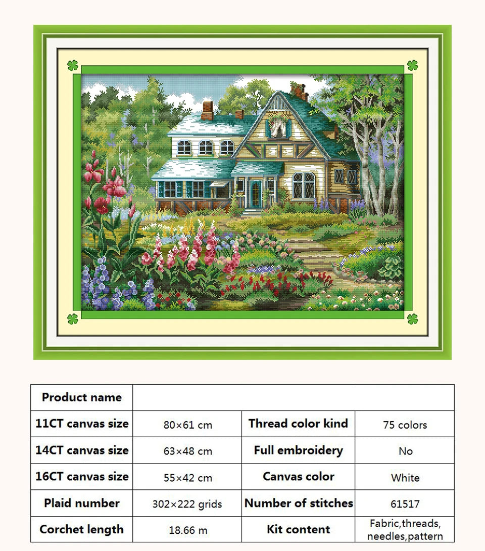 Kit de punto de cruz para manualidades,  con patrones de paisaje con Casa o cabaña,  11CT, 14CT, 16CT, DMC
