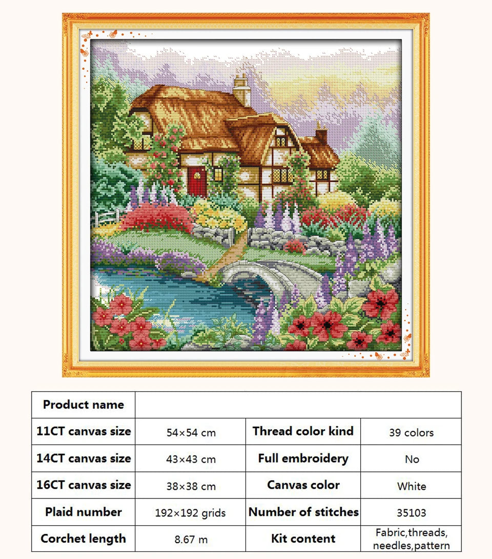 Kit de punto de cruz para manualidades,  con patrones de paisaje con Casa o cabaña,  11CT, 14CT, 16CT, DMC