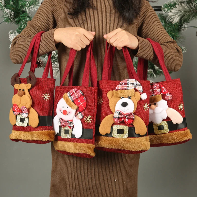 Bolsa de regalo de Navidad, tela de lino, bolso de dulces para niños de Nochebuena