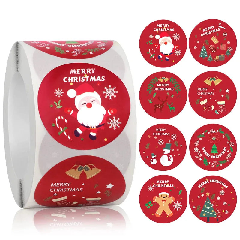 Etiquetas stickers adhesivas con sello de tema navideño, 100-500 Uds.