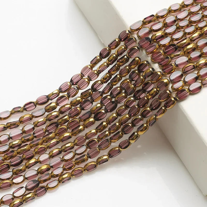 Mostacillas de cristal austriaco chapadas en dorado, cadenas de 50 piezas, cuentas ovaladas