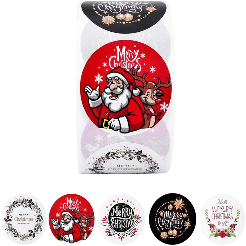Pegatina de dibujos de Navidad, rollo de pegatinas para regalos (100 a 500 etiquetas)