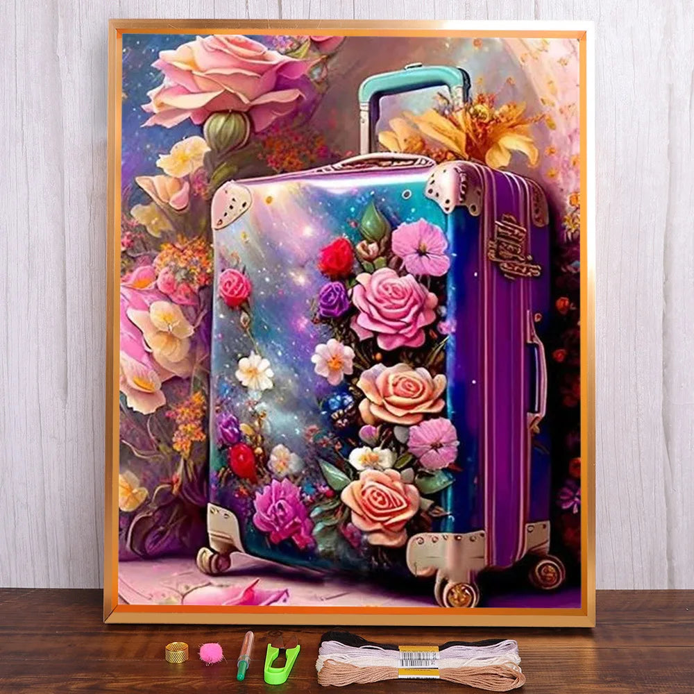 Flores-Kit completo de punto de cruz preimpreso