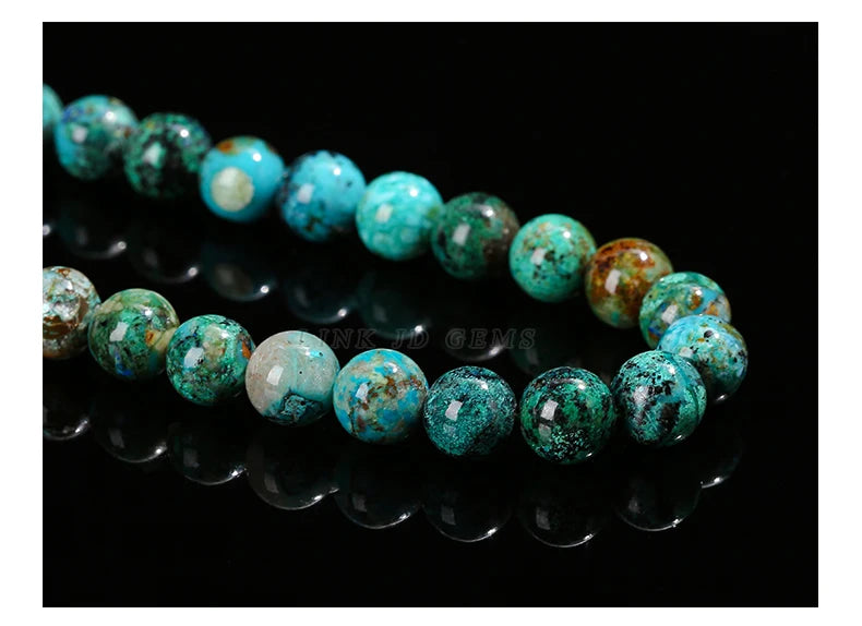 Mostacillas de piedra de crisocola de azurita natural, redondo para fabricación de joyas, 6, 8, 10mm