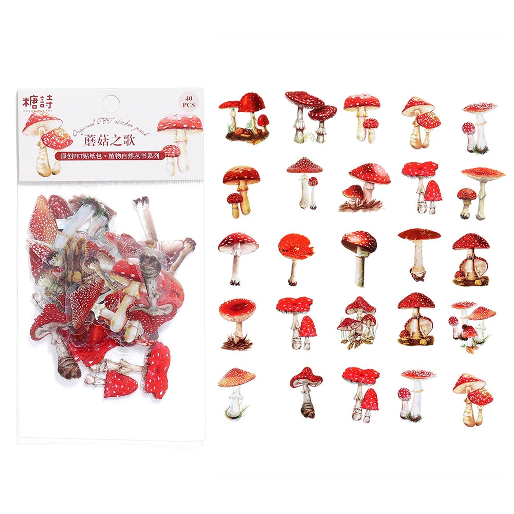 40 unids/bolsa planta naturaleza flor decorativa PVC stickers para manualidades