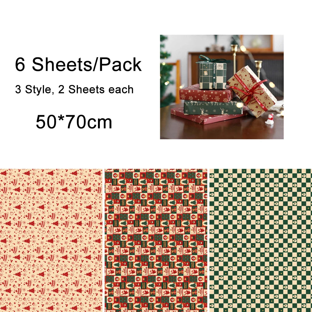 6 hojas de papel para envolver regalos de Navidad, muñeco de nieve, alce, Navidad, etc.
