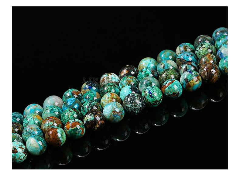 Mostacillas de piedra de crisocola de azurita natural, redondo para fabricación de joyas, 6, 8, 10mm