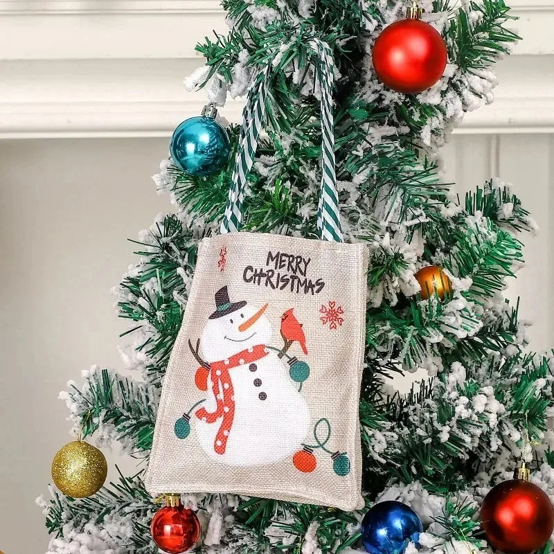 Bolsas de arpillera de Navidad con diseño de Papá Noel y muñeco de nieve, 1-10 Uds.