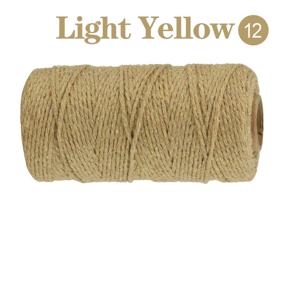 Cuerda de Algodón Puro para Macramé, de 2mm y 100M, 20 Colores