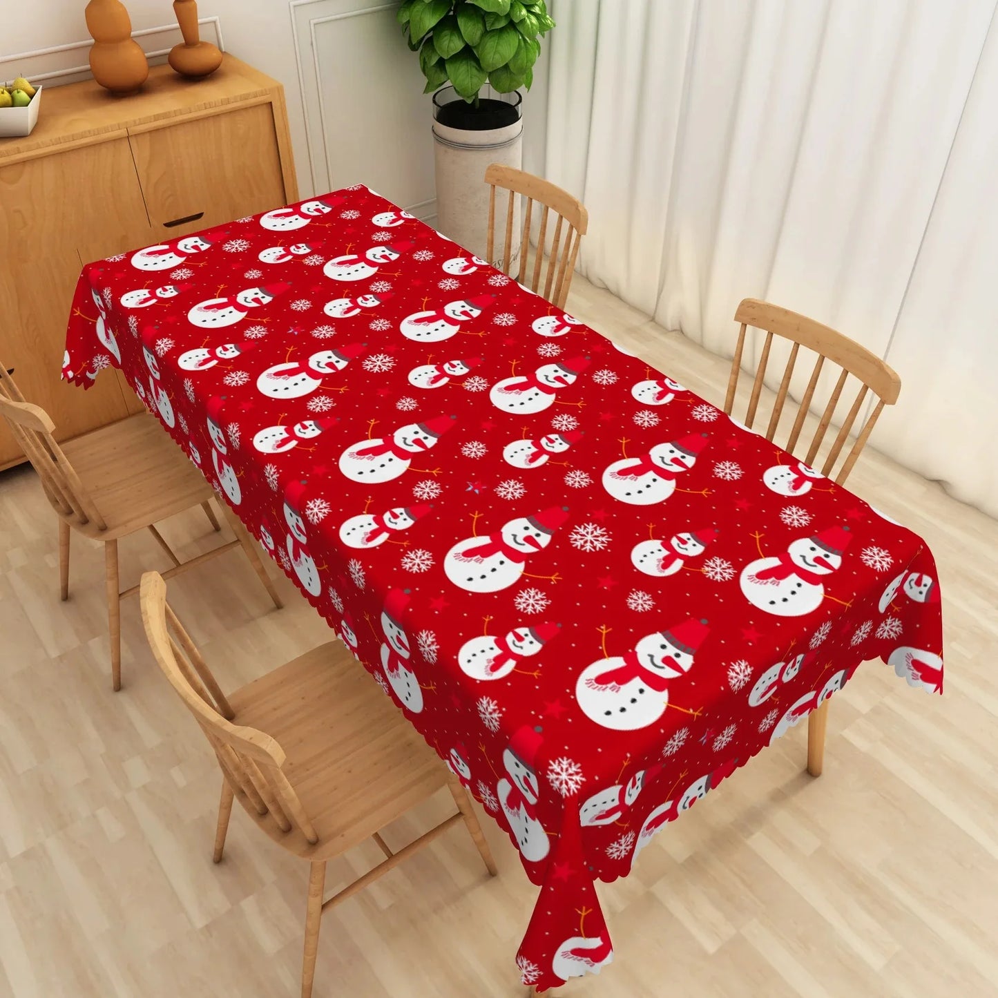 Mantel de poliéster impermeable con diseño navideño rojo