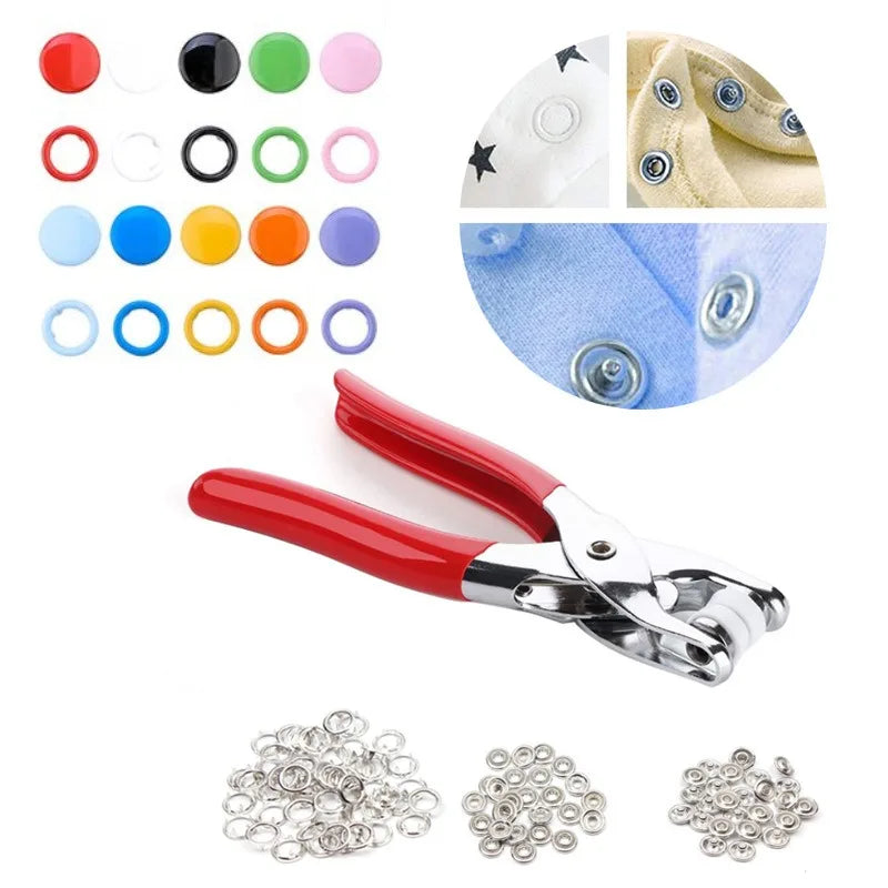 Juego de Herramientas de Alicate Sólido, Broches a Presión para Instalar en Ropa y Bolsos. 50/100 Piezas Botones Metálicos de Colores.