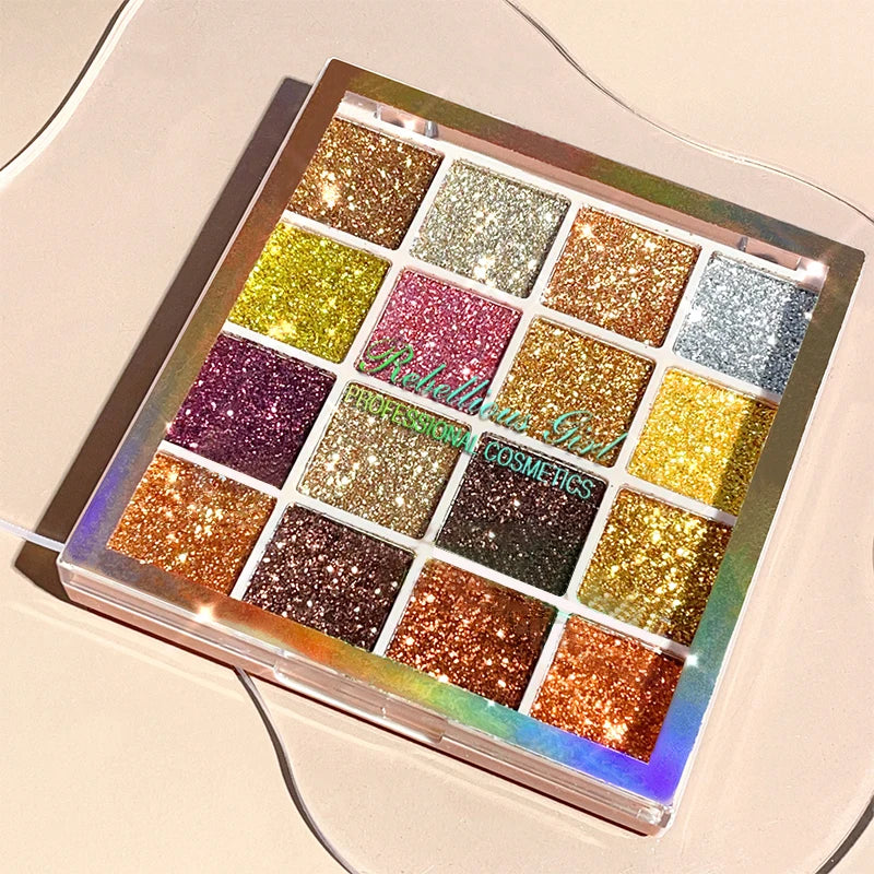 Paleta de sombra de ojos con purpurina de 16 colores, brillo multicolor, acabado de lentejuelas brillantes, maquillaje facial corporal, maquillaje para fiesta y escenario