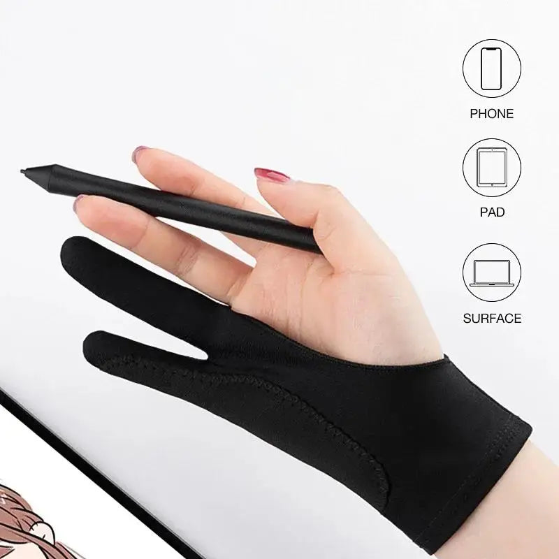 Guante de dibujo, guantes anti táctil de dos dedos, protector contra manchas, pintura