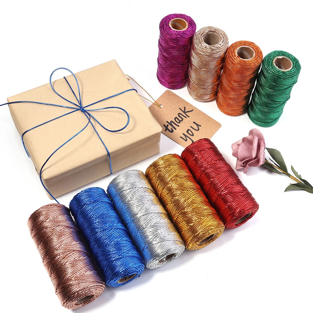 Cuerda de 1,5mm y 100m, cordón dorado y plateado para embalaje de regalo, cordón para macramé