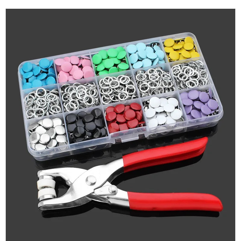 Juego de Herramientas de Alicate Sólido, Broches a Presión para Instalar en Ropa y Bolsos. 50/100 Piezas Botones Metálicos de Colores.