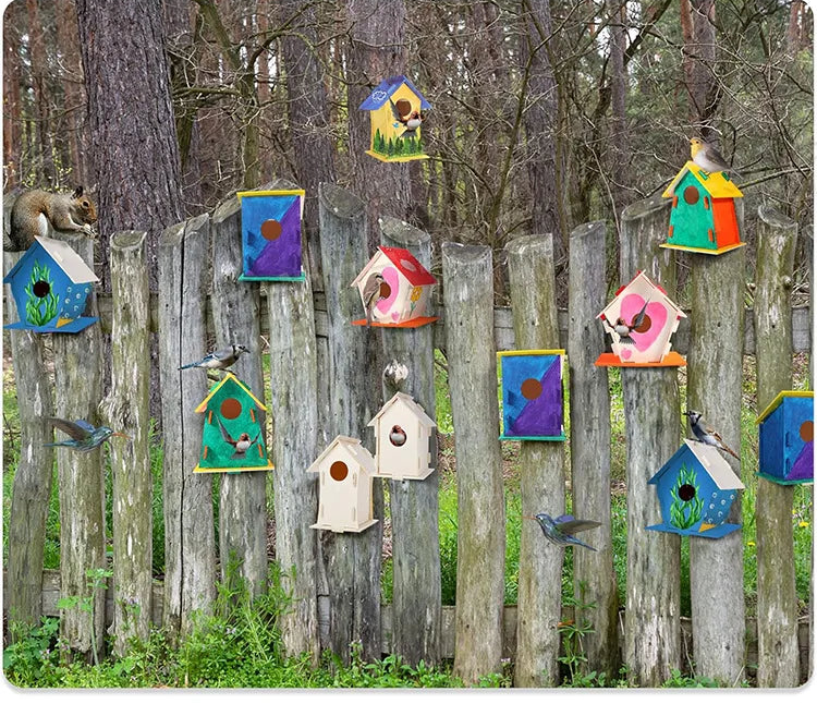 Seis tipos de casas de pájaros de madera ensambladas a mano, para pintar