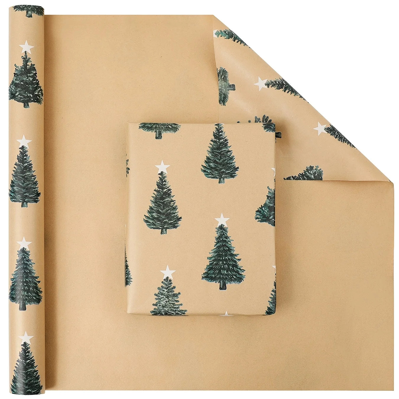 Papel de regalo navideño verde festivo con estampado de árbol, 17 x 118,1 pulgadas,  (43,18 x 299.974 cm)