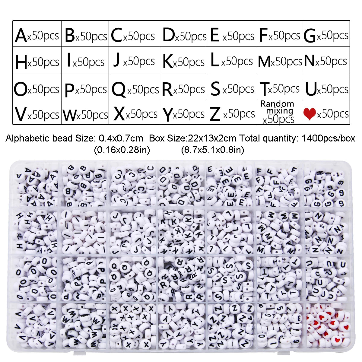 1120, 1200 1400 Uds. aprox. Cuentas acrílicas de 26 letras en forma de corazón, cuentas cuadradas, cuentas planas, material de joyería