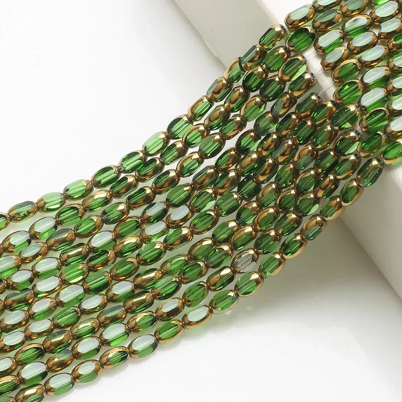 Mostacillas de cristal austriaco chapadas en dorado, cadenas de 50 piezas, cuentas ovaladas