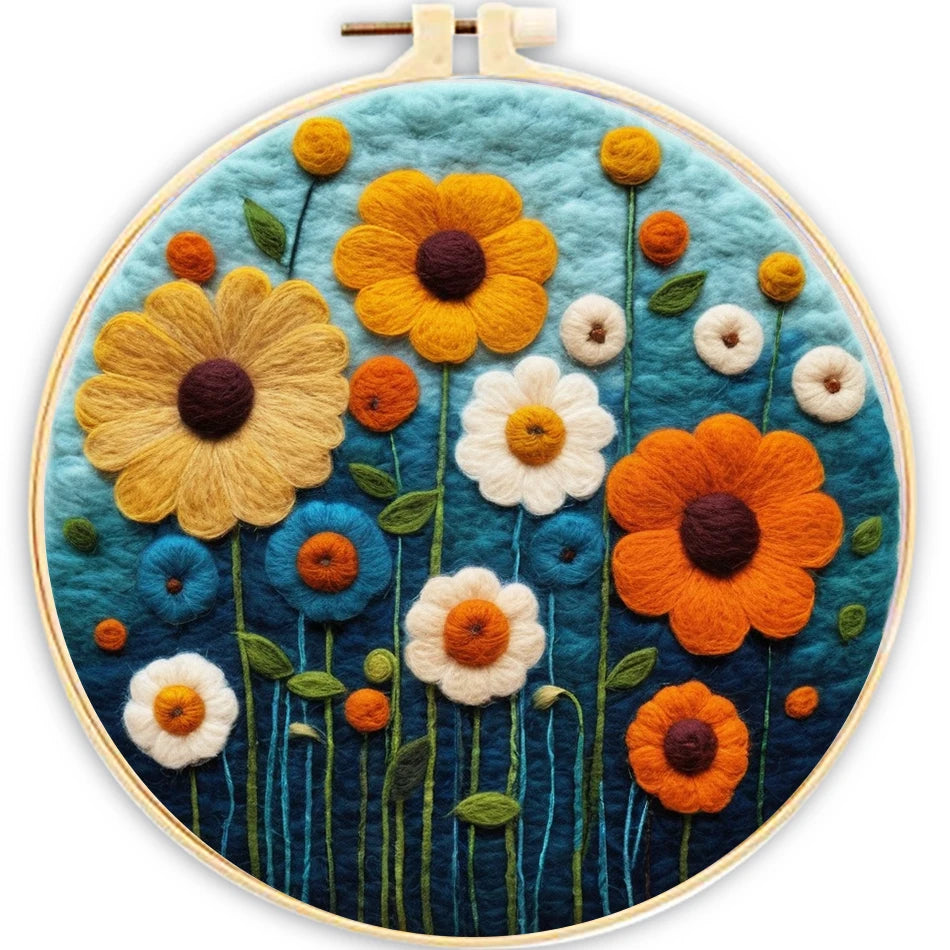 Kit de bordado de fieltro de lana, de flores del campo