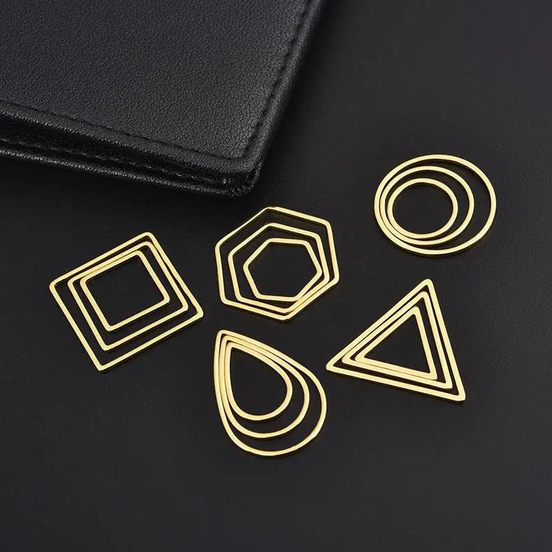 Moldes de pendientes de acero inoxidable chapados en oro, 10 piezas, anillo circular rectangular, dijes, accesorios para hacer joyas