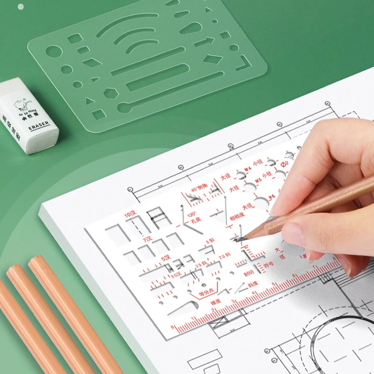 Juego de geometría con brazo oscilante de 7,8 pulgadas, juego de divisor transportador, regla de cuadrados, compás