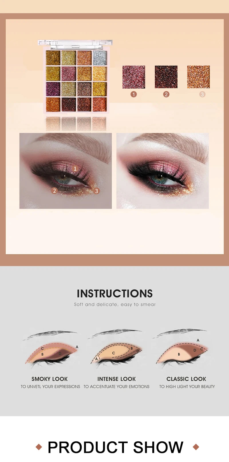 Paleta de sombra de ojos con purpurina de 16 colores, brillo multicolor, acabado de lentejuelas brillantes, maquillaje facial corporal, maquillaje para fiesta y escenario