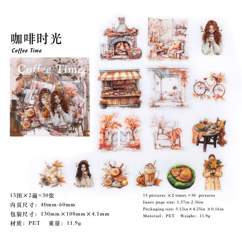 30 hojas de pegatinas de vida otoñal, Material decorativo creativo