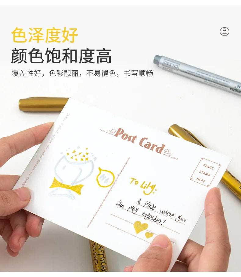 Bolígrafos de pintura acrílica permanente plateada/dorada, para pintura en variadas superficies, de punta suave/dura de 1-5MM