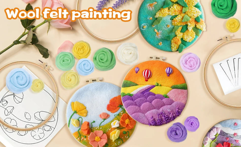 Kit de fieltro con diseño de paisaje, herramientas completas de fieltro con aguja