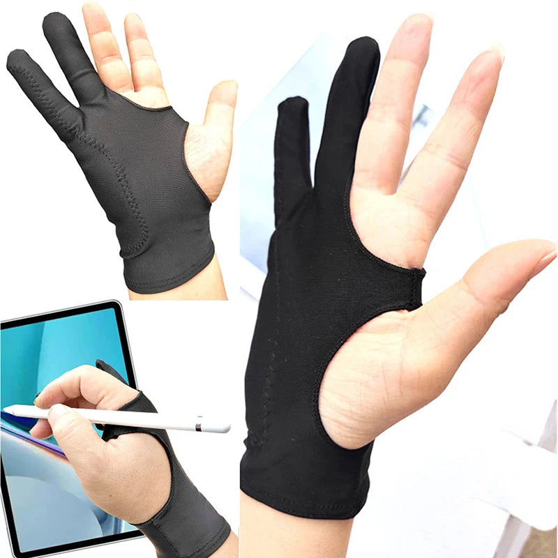 Guante de dibujo, guantes anti táctil de dos dedos, protector contra manchas, pintura