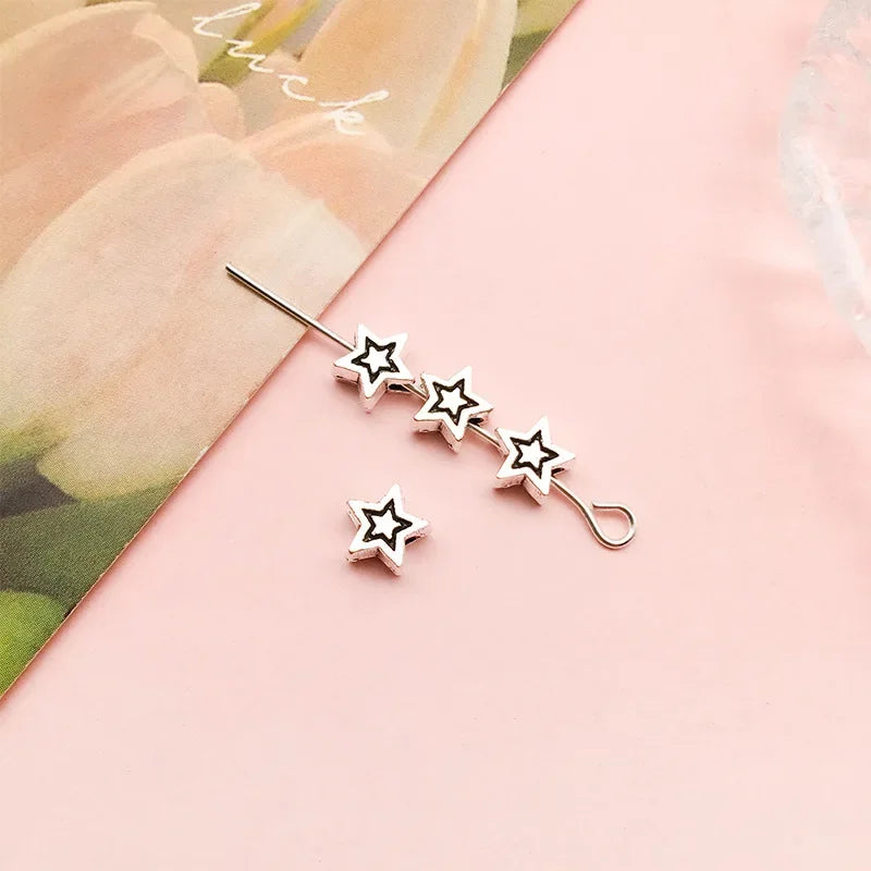 Mostacillas Retro de pentagrama de flor elíptica, joyería de aleación de plata tibetana, 50 piezas