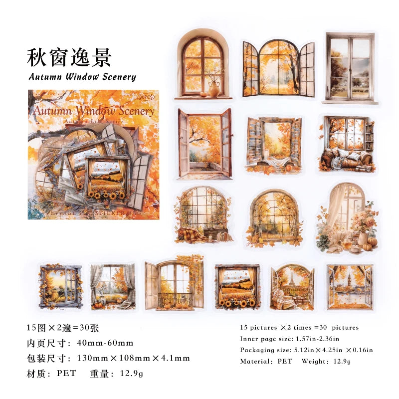 30 hojas de pegatinas de vida otoñal, Material decorativo creativo