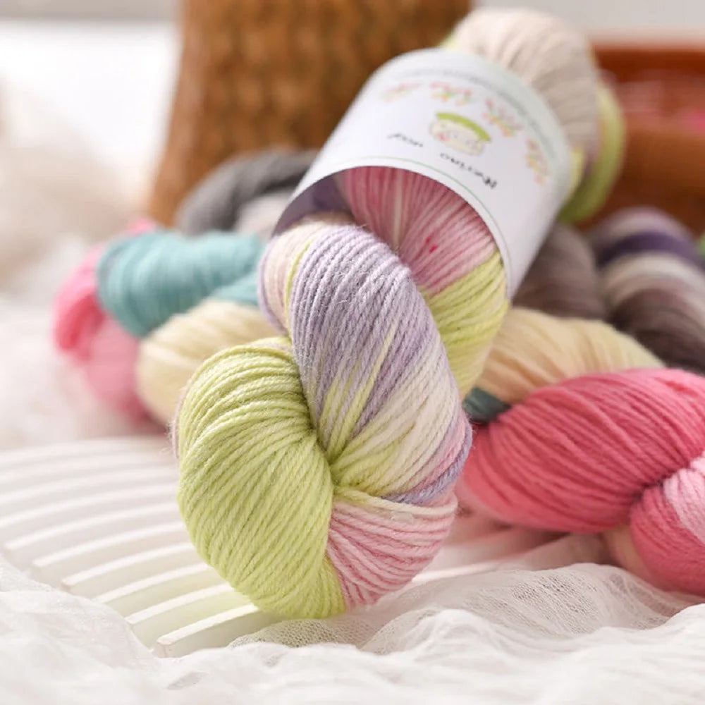 1 rollo de 100g/rollo de lana Merino colorido,  tejido de arcoíris para bebé
