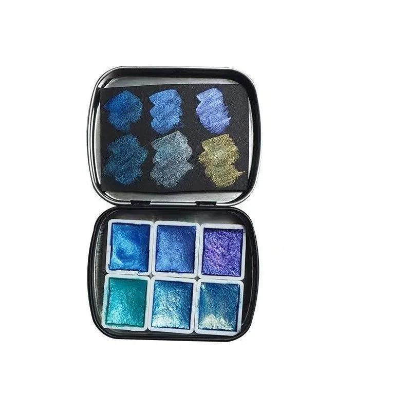 POEZIE-Caja de acuarela metálica sólida profesional, 2ml, 6 colores, brillo