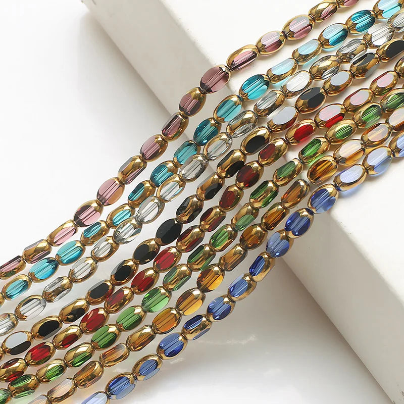 Mostacillas de cristal austriaco chapadas en dorado, cadenas de 50 piezas, cuentas ovaladas