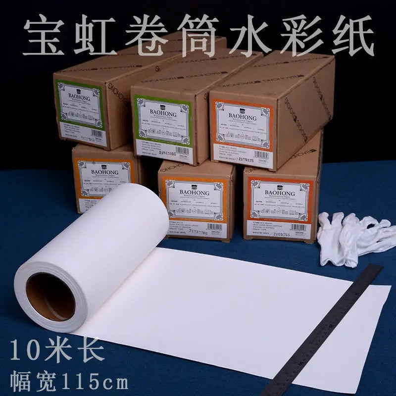 BAOHONG Rollo de papel de acuarela 100% algodón 140 lb 300 g 27 cm x 10 m/37 cm x 10 m para cortar el porte necesario.